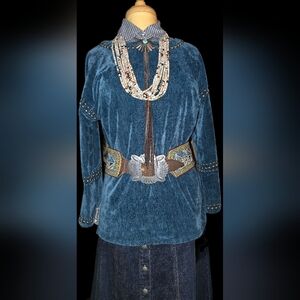 Double D Ranch Serenity Creek Ranch Studded Denim Blue Women's Top Small